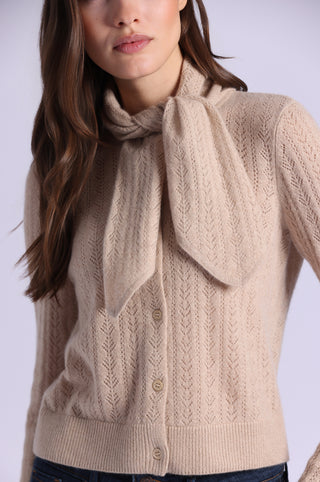 Cashmere Pointelle Tie Up Cardigan