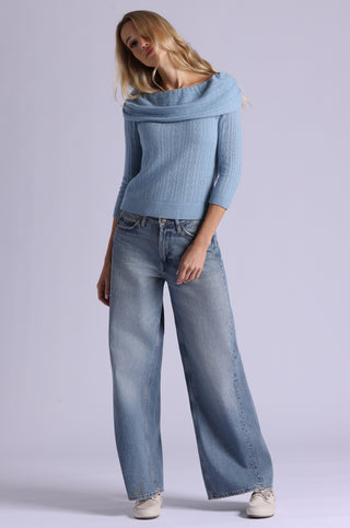 Cashmere Pointelle Off Shoulder with Tier