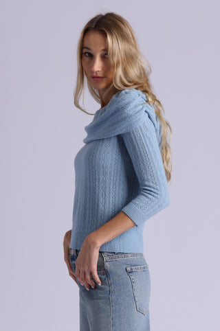 Cashmere Pointelle Off Shoulder with Tier