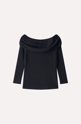 Cashmere Pointelle Off Shoulder with Tier