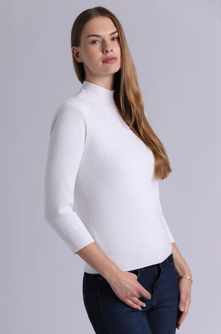 Cotton Cashmere Power Shoulder 3/4 Sleeve Mock