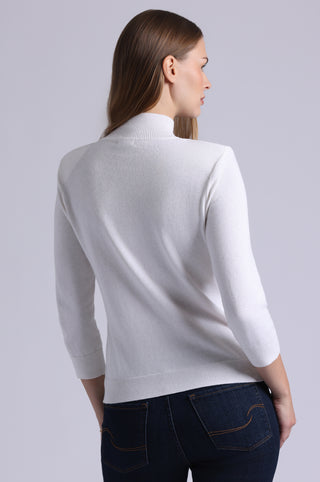Cotton Cashmere Power Shoulder 3/4 Sleeve Mock