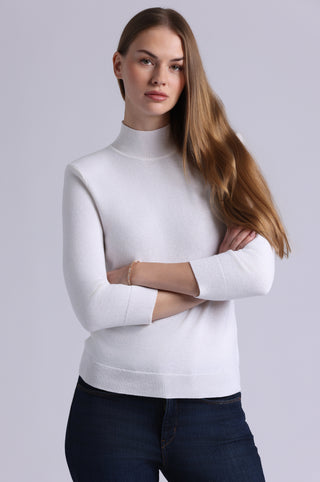 Cotton Cashmere Power Shoulder 3/4 Sleeve Mock