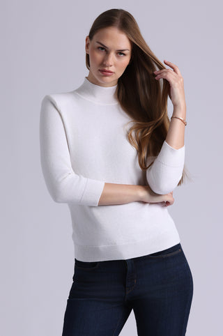 Cotton Cashmere Power Shoulder 3/4 Sleeve Mock