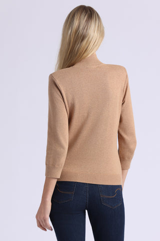 Cotton Cashmere Power Shoulder 3/4 Sleeve Mock