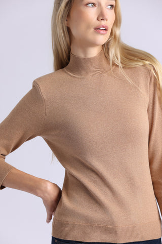 Cotton Cashmere Power Shoulder 3/4 Sleeve Mock