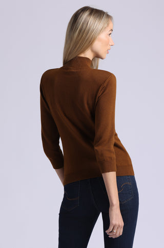 Cotton Cashmere Power Shoulder 3/4 Sleeve Mock
