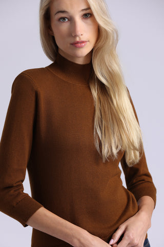 Cotton Cashmere Power Shoulder 3/4 Sleeve Mock