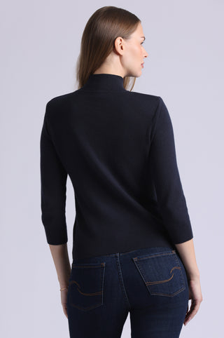 Cotton Cashmere Power Shoulder 3/4 Sleeve Mock