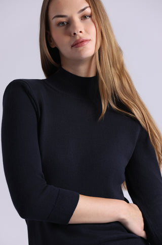 Cotton Cashmere Power Shoulder 3/4 Sleeve Mock