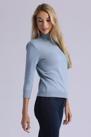 Cotton Cashmere Power Shoulder 3/4 Sleeve Mock