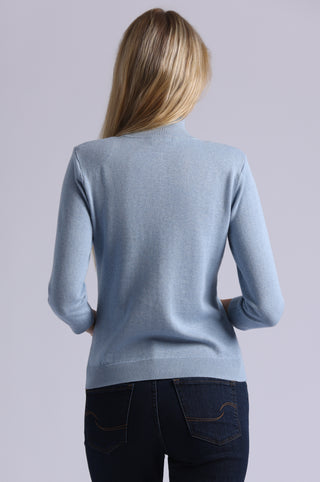 Cotton Cashmere Power Shoulder 3/4 Sleeve Mock