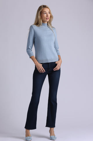 Cotton Cashmere Power Shoulder 3/4 Sleeve Mock