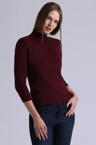 Cotton Cashmere Power Shoulder 3/4 Sleeve Mock