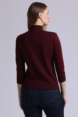 Cotton Cashmere Power Shoulder 3/4 Sleeve Mock