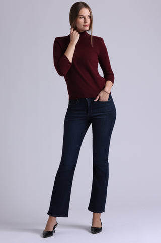 Cotton Cashmere Power Shoulder 3/4 Sleeve Mock