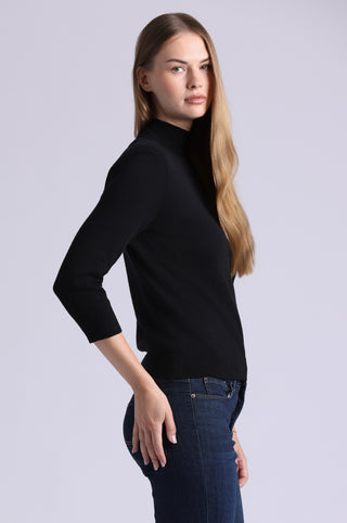 Cotton Cashmere Power Shoulder 3/4 Sleeve Mock