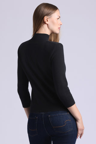 Cotton Cashmere Power Shoulder 3/4 Sleeve Mock