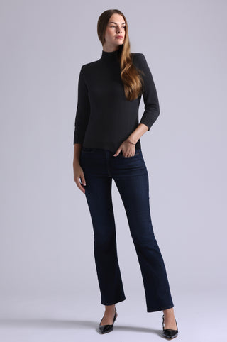 Cotton Cashmere Power Shoulder 3/4 Sleeve Mock