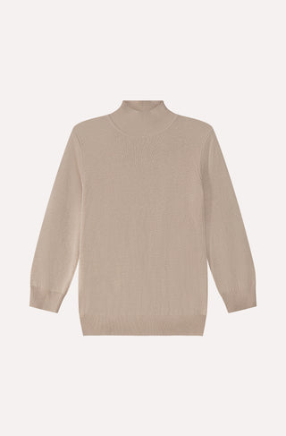 Cotton Cashmere Power Shoulder 3/4 Sleeve Mock