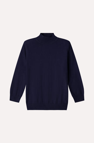 Cotton Cashmere Power Shoulder 3/4 Sleeve Mock