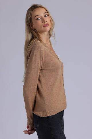 Cotton Cashmere V Neck Cardigan with Contrast Placket