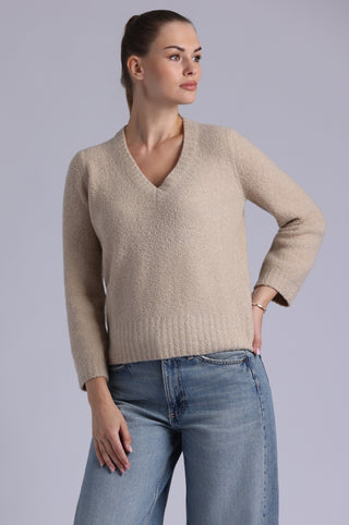 Cashmere Luxe Boucle Boxy V Neck