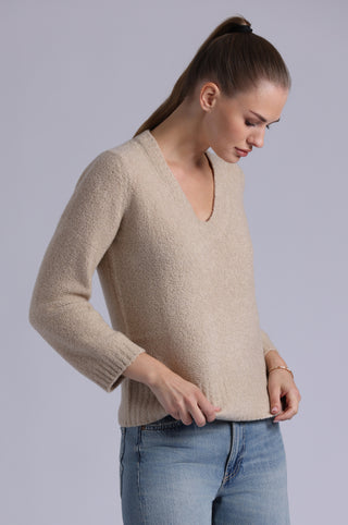 Cashmere Luxe Boucle Boxy V Neck