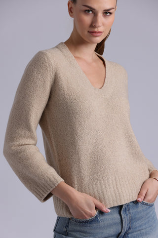 Cashmere Luxe Boucle Boxy V Neck