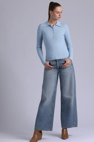 Viscose Ribbed Collared Henley