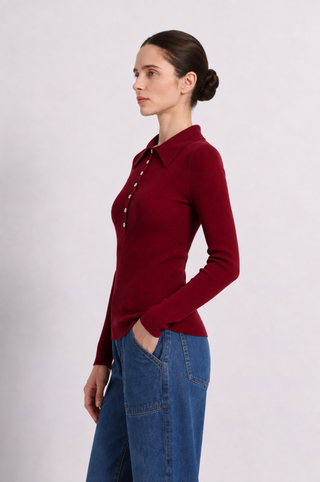 Viscose Ribbed Collared Henley