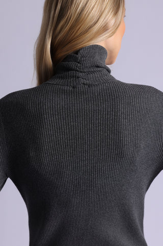 Viscose Ribbed Shirred Mock