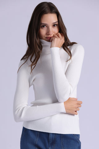 Viscose Ribbed Shirred Mock