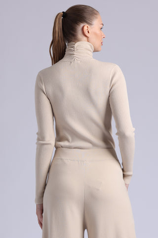 Viscose Ribbed Shirred Mock