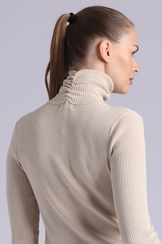 Viscose Ribbed Shirred Mock