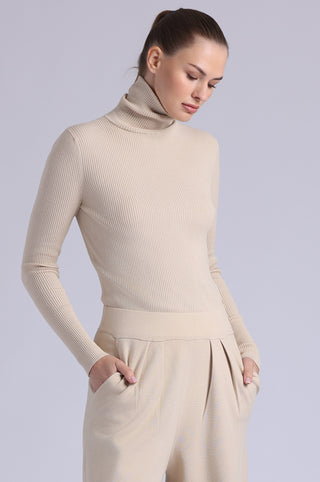 Viscose Ribbed Shirred Mock