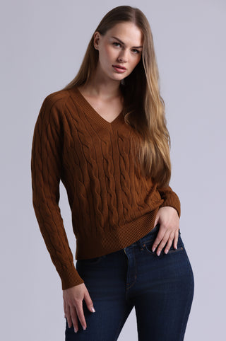 Cotton Classic Cable V Neck