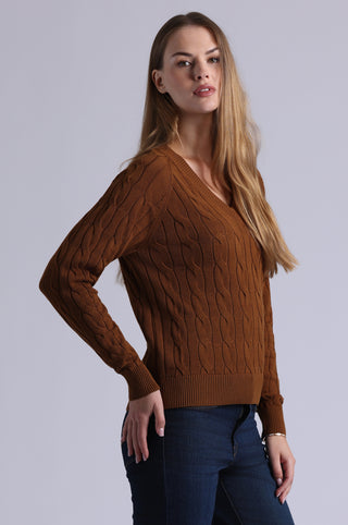 Cotton Classic Cable V Neck