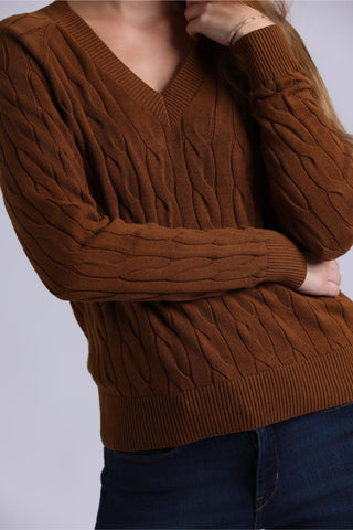 Cotton Classic Cable V Neck