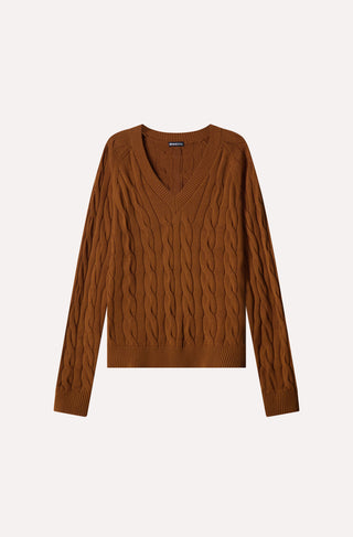 Cotton Classic Cable V Neck