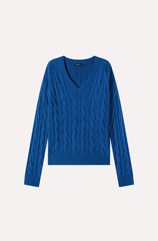 Cotton Classic Cable V Neck