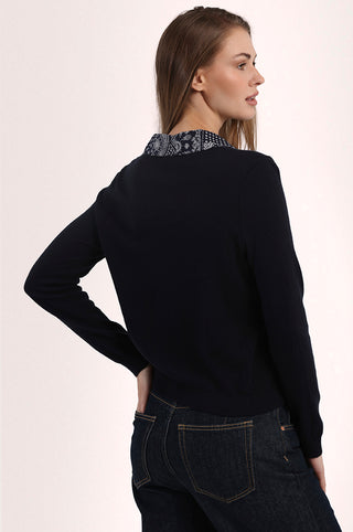 Cotton Cashmere Woven Bandana Collar Pullover