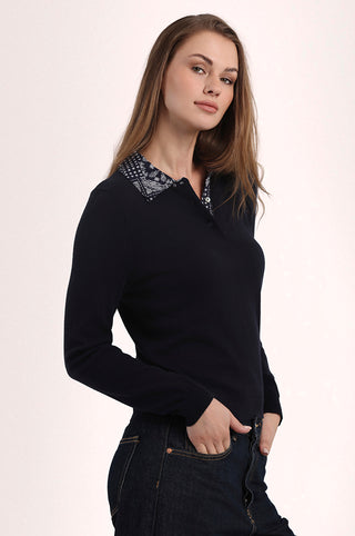 Cotton Cashmere Woven Bandana Collar Pullover