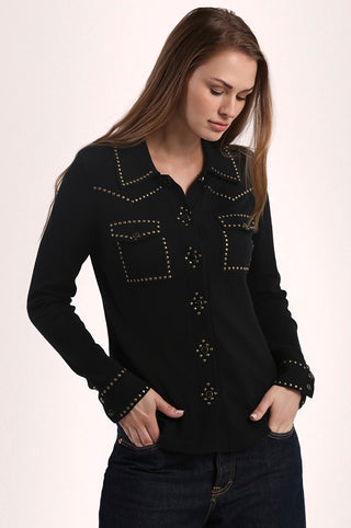 Cotton Cashmere Hot Fix Button Down Shirt