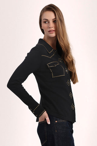 Cotton Cashmere Hot Fix Button Down Shirt