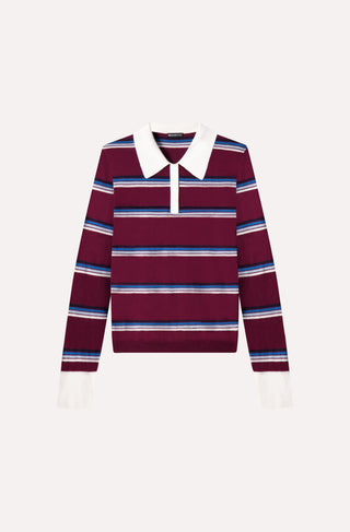 Cotton Cashmere Striped Long Sleeve Collared Polo