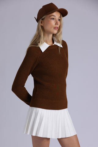 Cotton Cashmere Shaker Crew with Fashioning