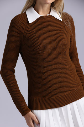 Cotton Cashmere Shaker Crew with Fashioning