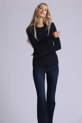 Cotton Cashmere Shaker Crew with Fashioning