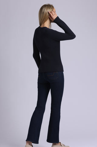 Cotton Cashmere Shaker Crew with Fashioning